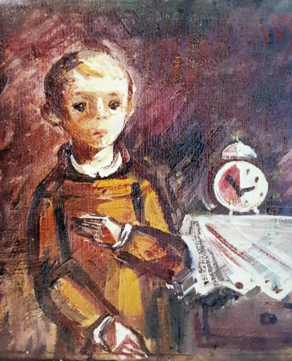 Павел Тайбер. Автопортрет с будильником. 1982